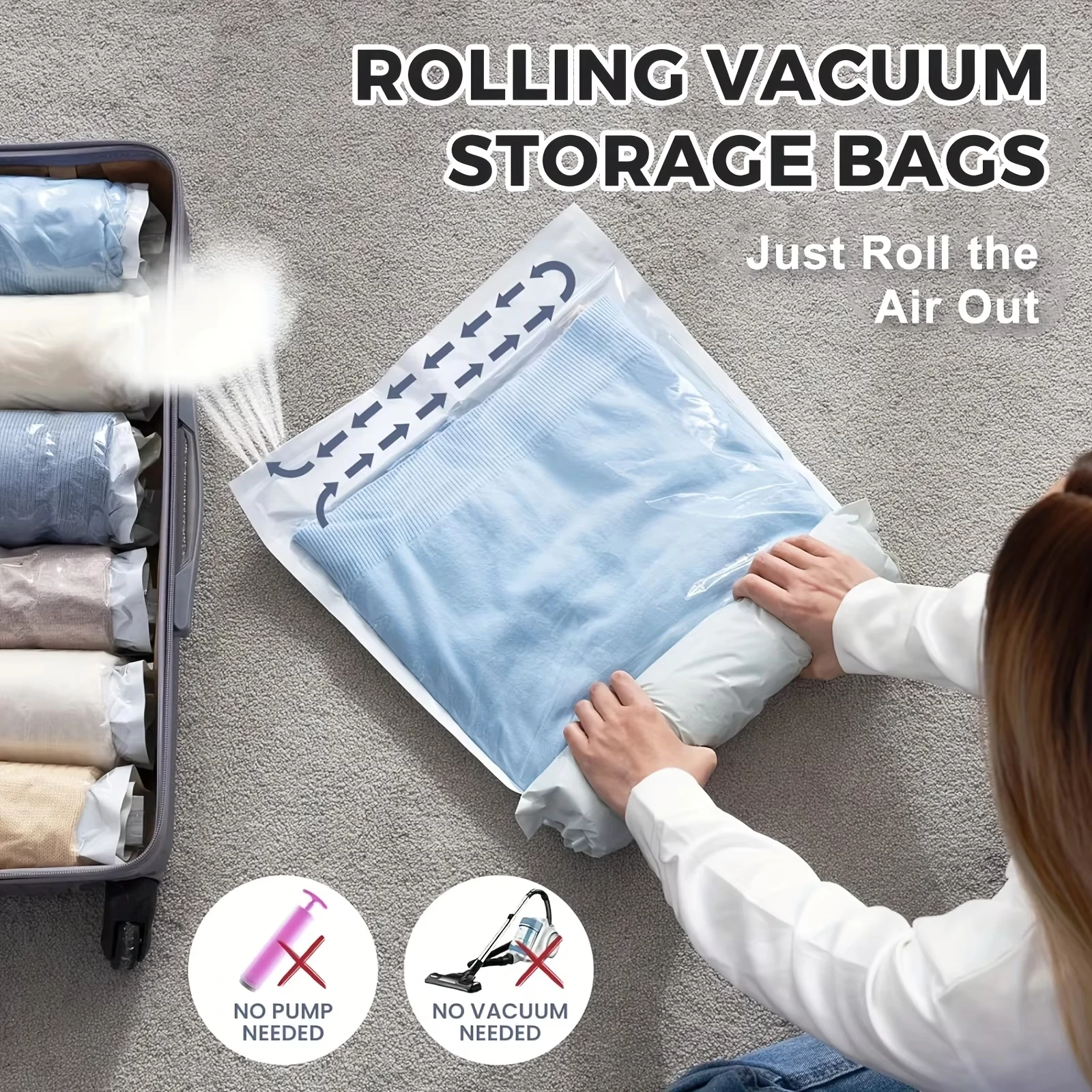 2pcs Vacuum Storage Bags Hand-rolled Towels