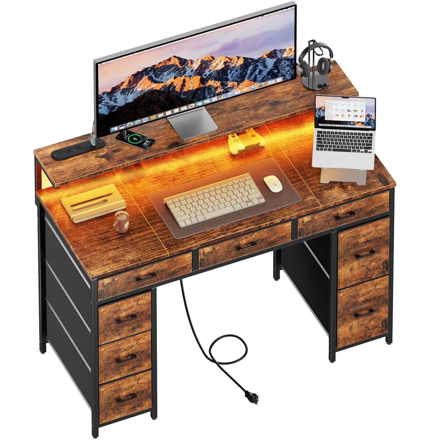 Computer Desk 8 Storage Drawers Adjustable