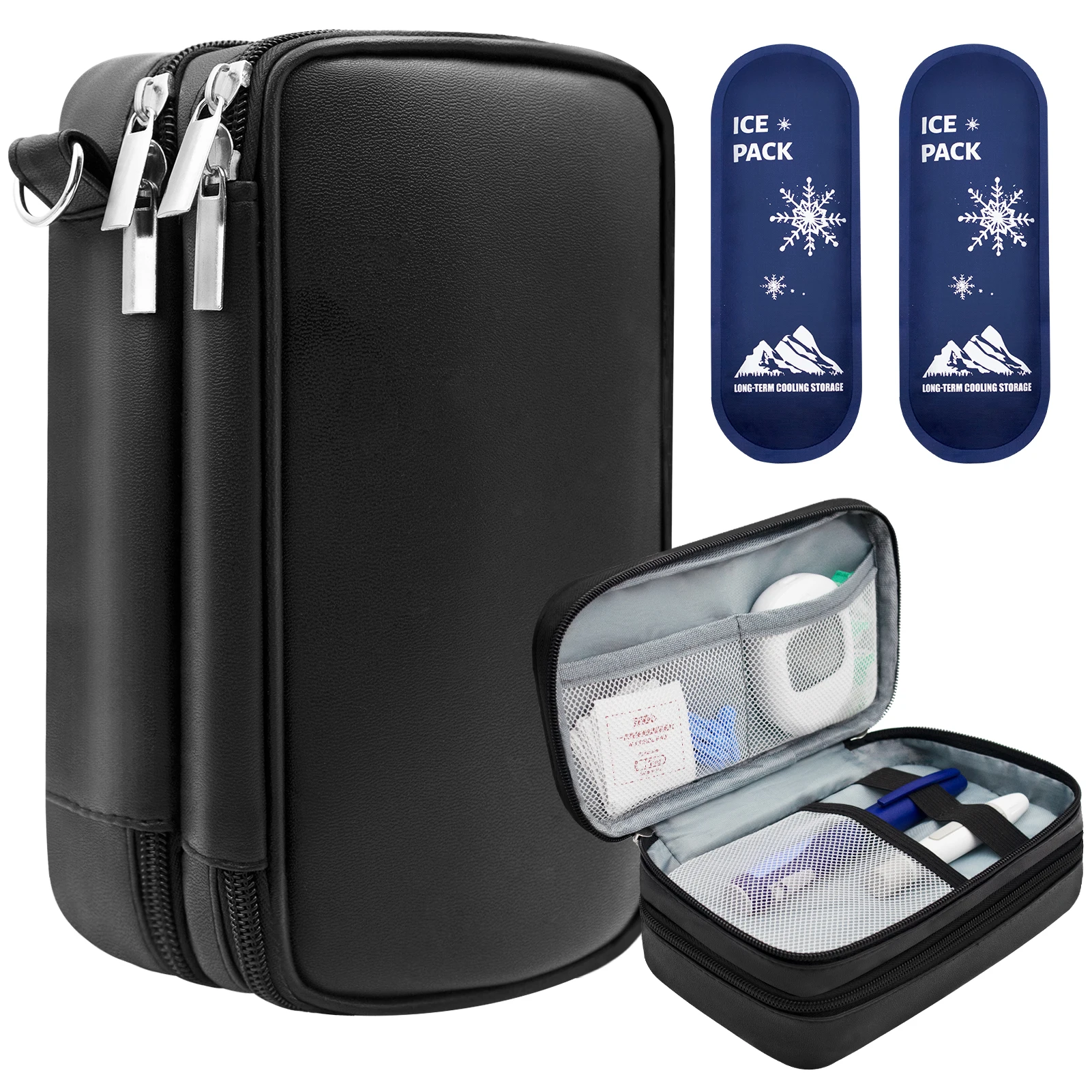 Insulin Bag Diabetics-pu Leather Double Layer
