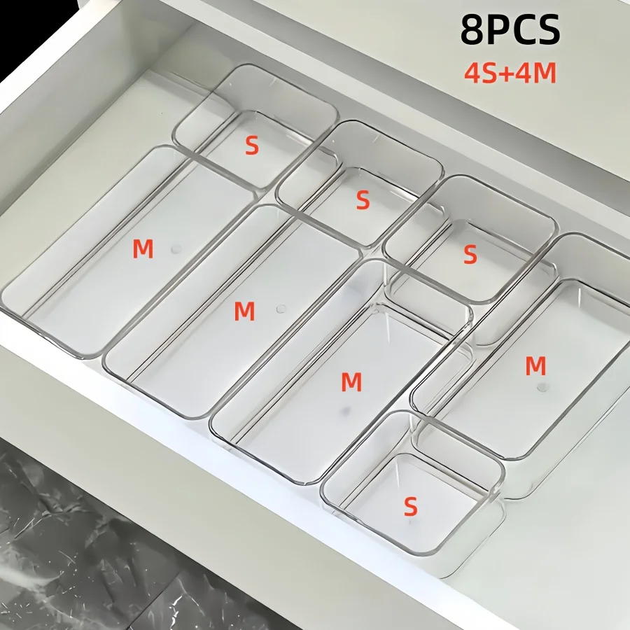 4/7/8pcsTransparent Cosmetic Storage Boxes Drawer Built-in