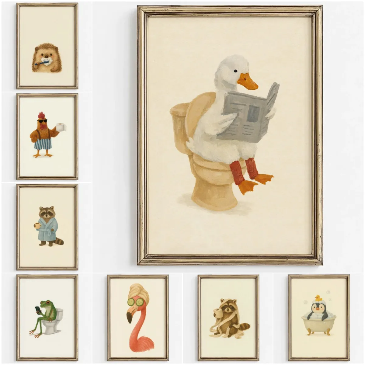 Cute Animal Bubble Bath Art Bathroom