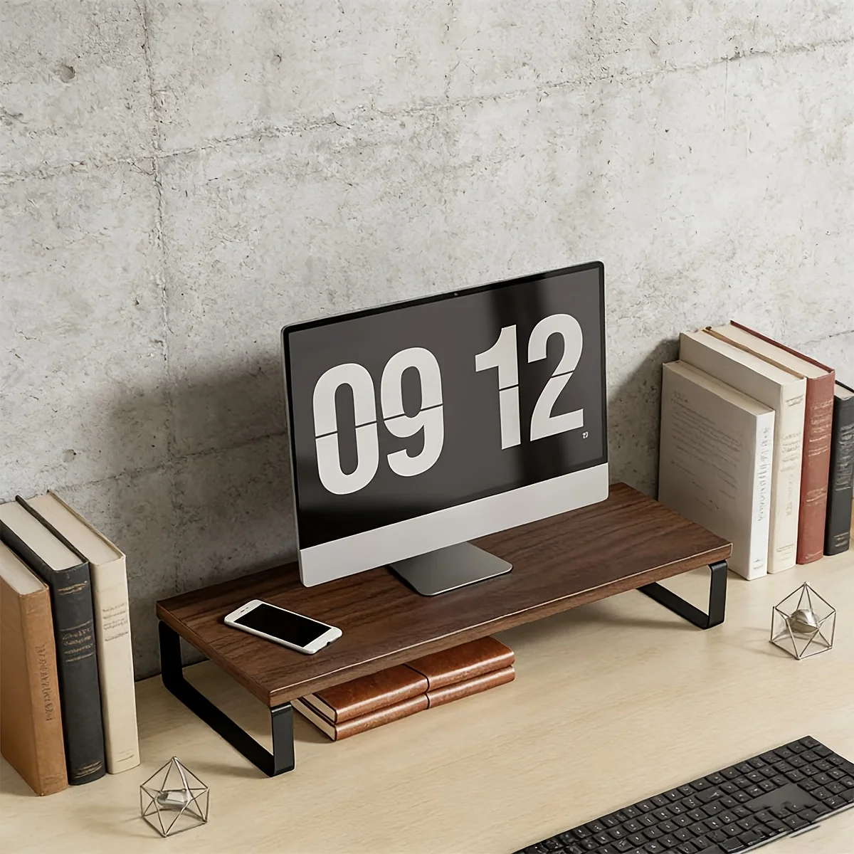 Industrial Style Wood Top Monitor Stand